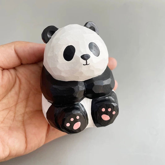 手工木雕熊猫摆件 软萌治愈