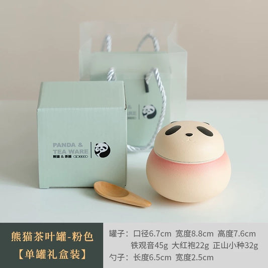 创意熊猫茶叶陶瓷小罐(渐变粉色熊猫)伴手礼