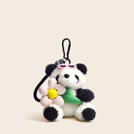 玩偶|挂件|钥匙链:太阳花墨镜熊猫(淡粉色)