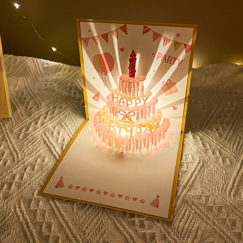 音乐贺卡|3D立体灯光 音乐生日贺卡(粉色)