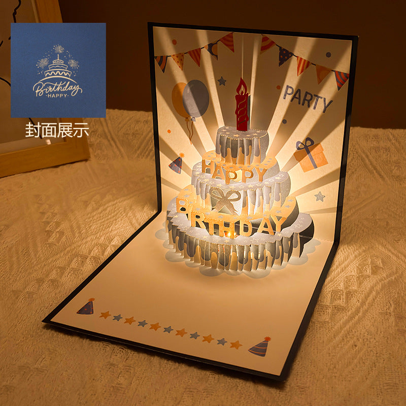 音乐贺卡|3D立体灯光 音乐生日贺卡(蓝色)