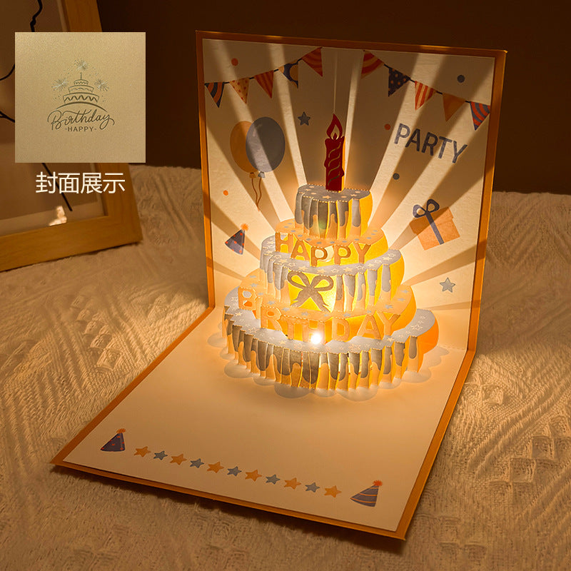 音乐贺卡|3D立体灯光 音乐生日贺卡(金蓝色)