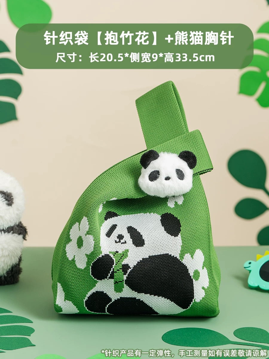 熊猫文创 针织包 手提包（1个）：竹抱熊猫 图案
