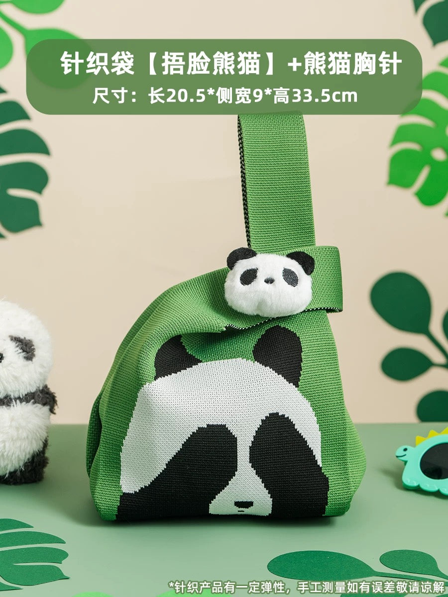 熊猫文创 针织包 手提包（1个）：捂脸熊猫 图案