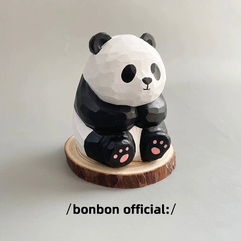手工木雕熊猫摆件 软萌治愈